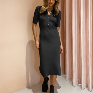 Women's 2025 spring new big swing solid color lapel long sleeve