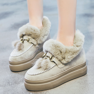 2024 winter fur shoes leather women's shoes thick soles inside increase everything red bean shoes non-slip warm snow boots
